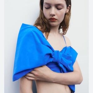 Zara Blue Crop Top with Bow Detail